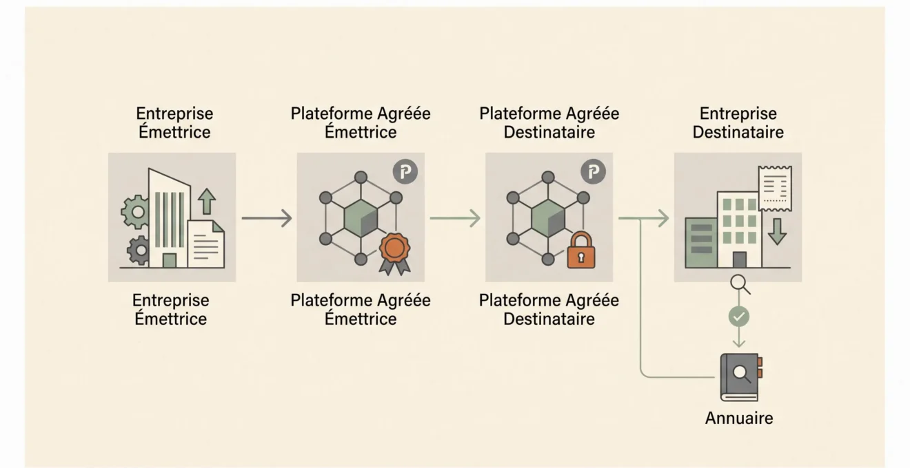 Schéma simplifié du passage de la facture entre deux plateformes agréées.