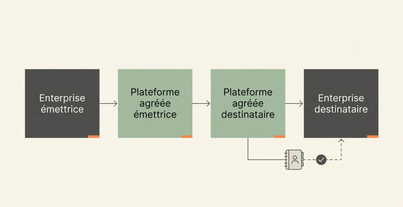 Schéma simplifié du passage de la facture entre deux plateformes agréées.