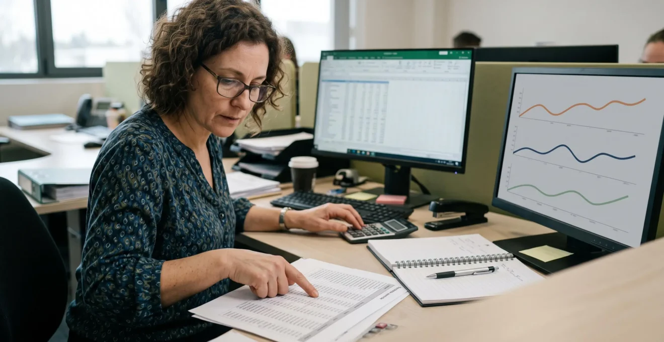 Comptable de PME contrôlant une liste de vérification avant relance.