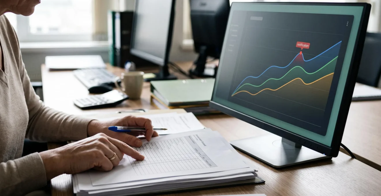 Comptable de PME contrôlant une liste de vérification avant relance.