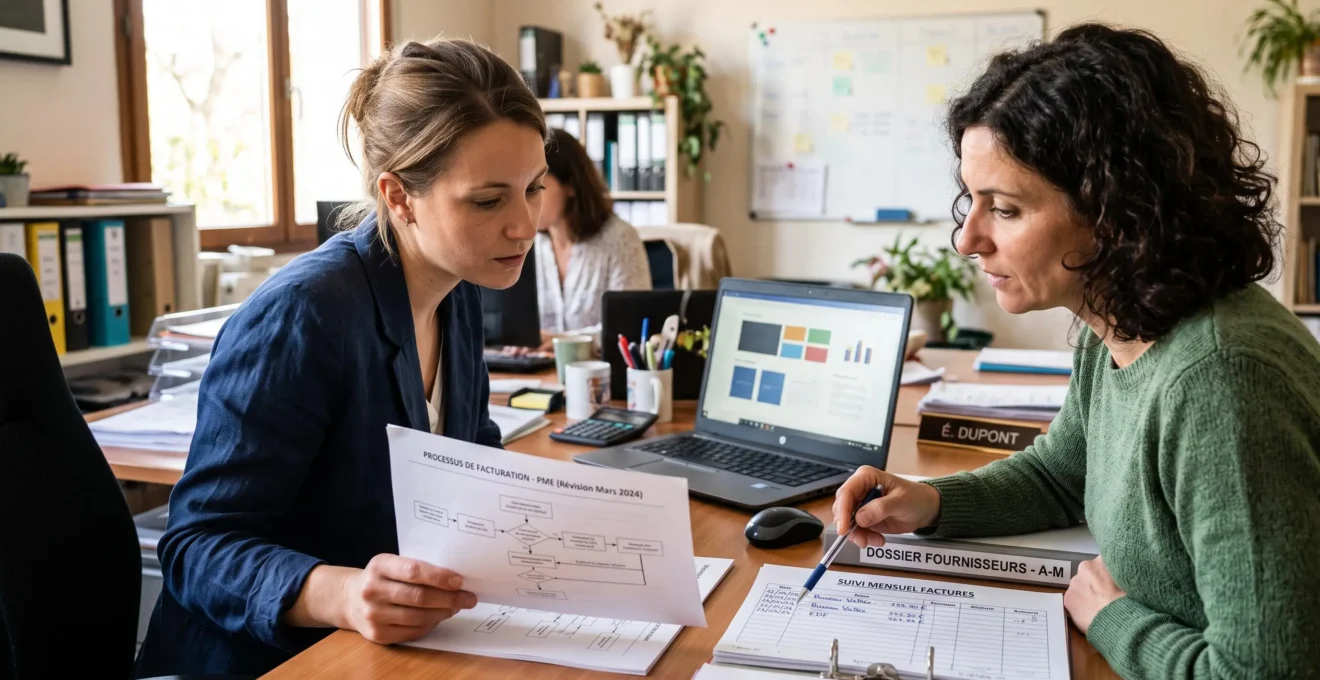 Responsables de PME préparant le changement de circulation des factures.